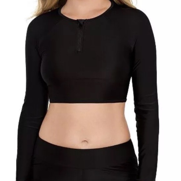eco beach Other - 21) Eco Beach Rashguard Womens Size Large Black Crop Zipper Swim TOP ONLY  NWT